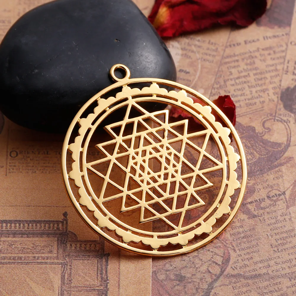 DoreenBeads Медный Серебряный тон Золотой Sri Yantra медитация Полые Подвески DIY Ювелирные компоненты 45 мм x 40 мм(1 5/"), 1 шт