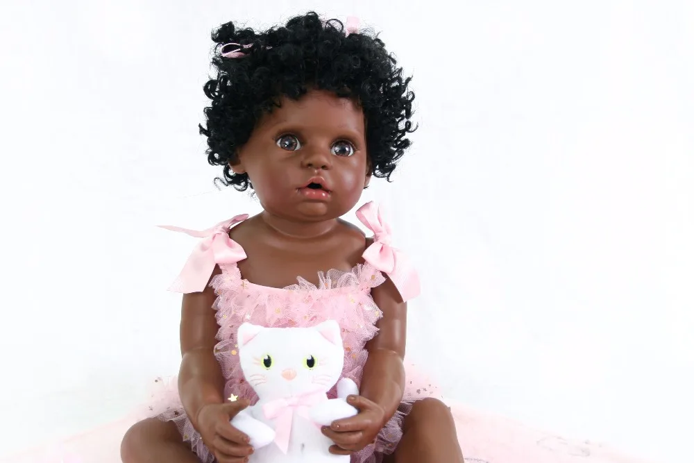 55 см полностью силиконовая черная кожа Reborn Baby Doll игрушка для девочки Boneca винил новорожденные дети милый подарок на день рождения живой Bebe купаться игрушка