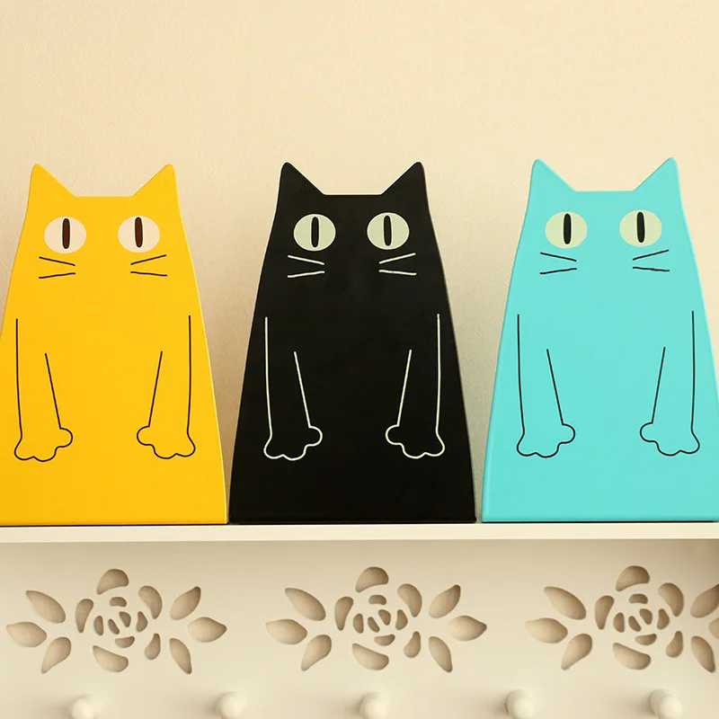 

2 Pics/Lot bookend Desk Book Organizer School Shelves For Books Holder Stand Metal Bookends Iron Cute Animal cat color random