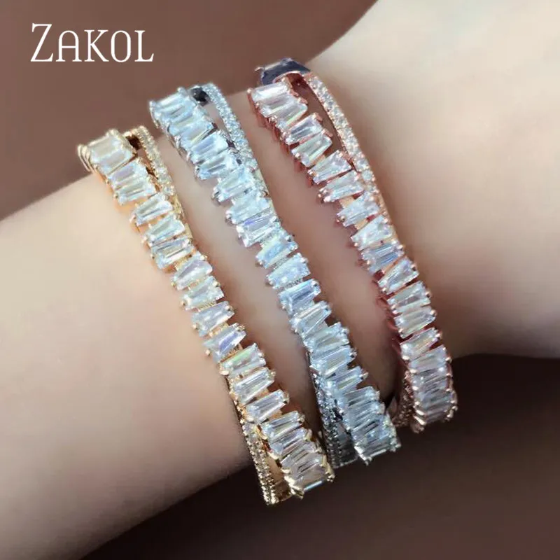 ZAKOL Мода AAA кубический циркон регулируемый браслет и манжета х Форма женские