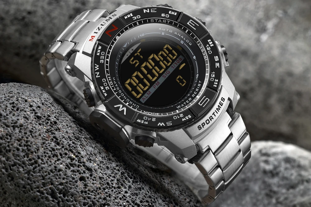 MIZUMS мужские спортивные часы цифровой светодиодный 30 м водонепроницаемые мужские часы календарь шагомер мужские s полностью стальные уличные мужские часы Relogio