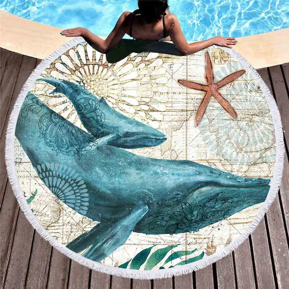 American Retro Round Marine Lifes Printed Beach Towel Large Beach Cloth Outdoor Picnic Blanket Polyester Sand Beach Pad Tapes D1 Cushion AliExpress