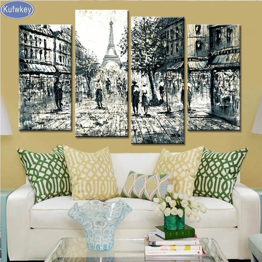

4PCS Landscap,city,diy Diamond Embroidery Picture of Rhinestones Triptych Almaznaya Mosaic Cross Stitch Diamond Painting 5d
