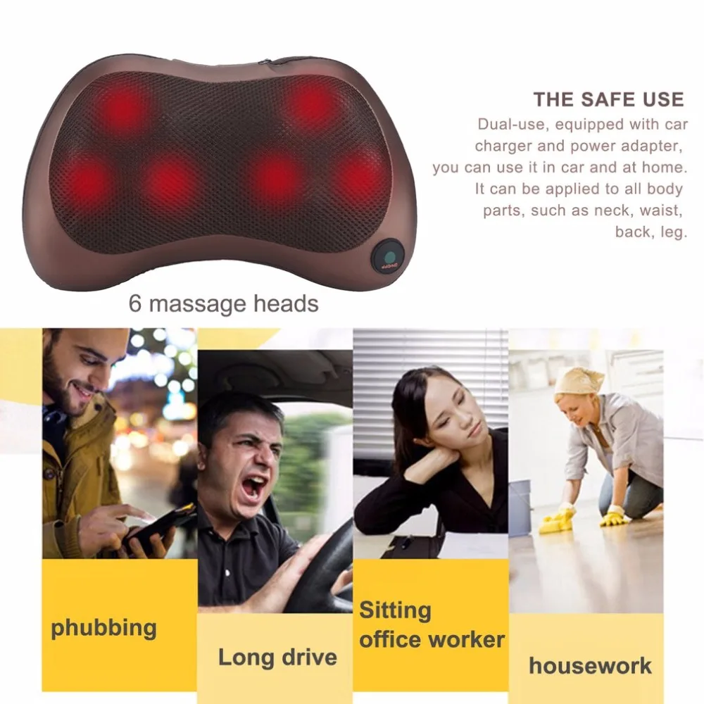 Многофункциональный массажер для тела, шеи, талии, спины, ног, подушка, Электрический инфракрасный нагревательный массажер, двойное использование, автомобильный домашний массаж
