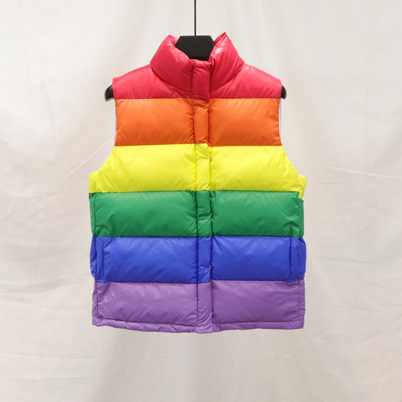 Autumn/Winter 2018 Lady Sleeveless Rainbow Stripe Waistcoat Women/Female Multicolor Vest Soft Warm Short Outwear