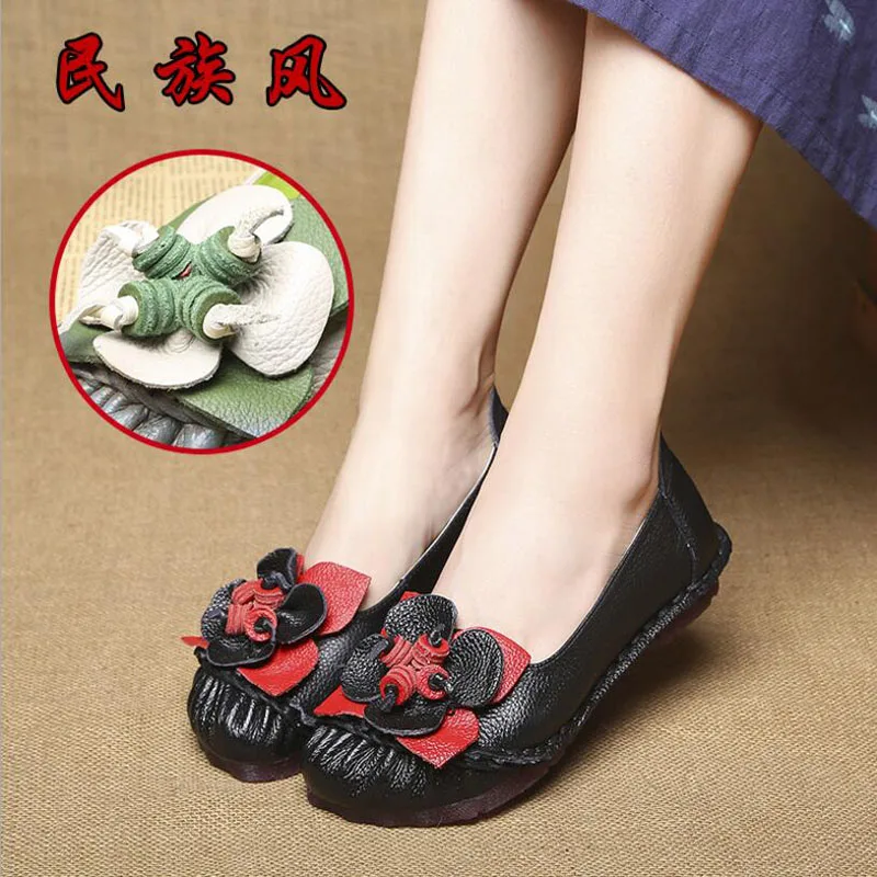 

Spring Autumn Fashion Loafers 100% Genuine Leather Single Shoes Soft Casual Flat Shoes Women Flats mother shoes