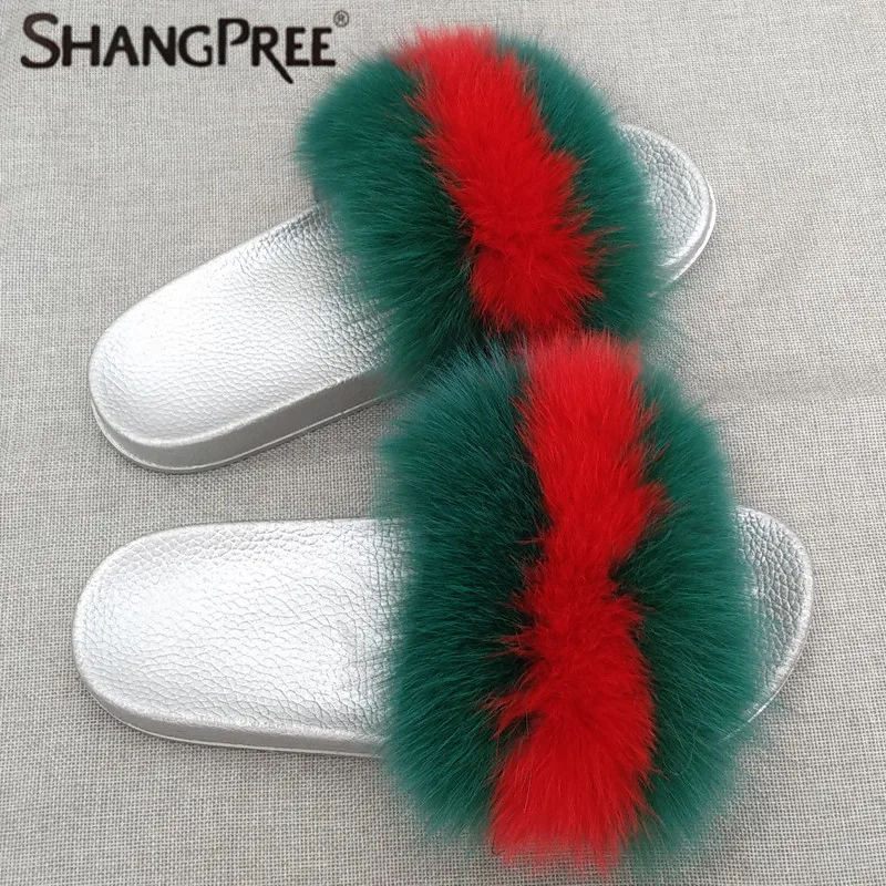 

SHANGPREE Women's Furry Slippers Ladies Cute Plush Fox Hair Fluffy Slippers Slippers Sspring summer Slippers Women shoe