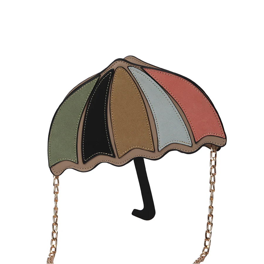 

Fun Cute Stitching Color Striped Umbrella Style Pu Leather Women Shoulder Messenger Bags Ladies Chains Purse Handbag Women Flap