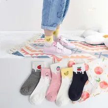 Милые Носки с рисунком фруктов, персика, клубники, арбуза, банана, с рисунком в Корейском стиле Харадзюку, Забавные милые носки для девочек, Meias