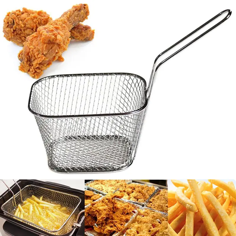 

Newly Mini Frying Basket Mesh Stainless Steel Square Block French Fries Chips Strainer Net Kitchen Tool MK