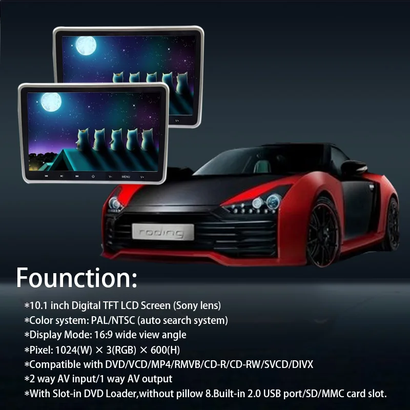 Ритм 2 шт. 10 1 дюймов автомобиля мониторы подголовник DVD видео плеер USB/SD/HDMI/IR/FM TFT ЖК