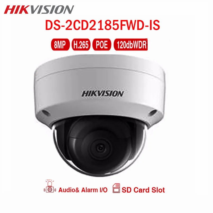 

Hikvision 8MP POE IP Camera DS-2CD2185FWD-IS Onvif H.265 P2P Audio Alarm WDR SD Card IP67 Night version CCTV Surveillance Camera
