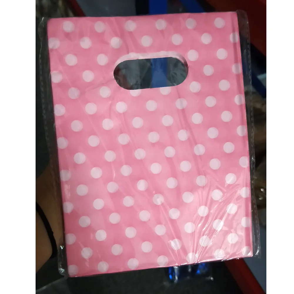 

Pink White Dot Plastic Gift Bags With Handles 15*20cm New 100pcs/lot Plastic Packaging For Mini Jewelry Wholesale