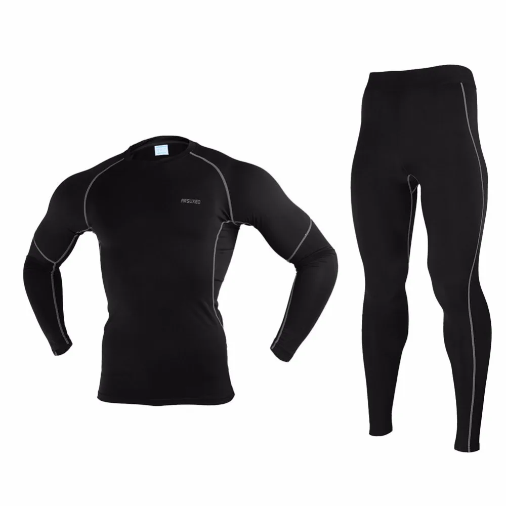 

ARSUXEO Men Outdoor Sports Thermal Underwear Set Polartec Winter Warm Long Johns Thermo Underwear Top Pants Cycling Base Layers