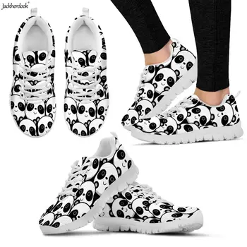 

Jackherelook Cute 3D Animal Baby Panda Print Women Flats Shoes Breath Lightweight Female Lace Up Sneakers Summer Casual Footwear