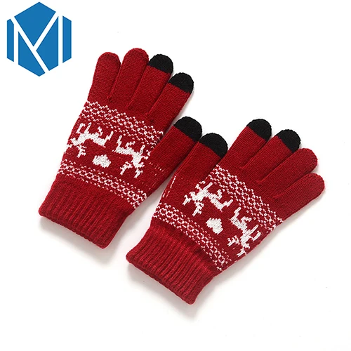 Miya Mona/вязаные черные перчатки для женщин и мужчин, мягкие теплые зимние перчатки с открытыми пальцами, варежки с оленями, подарки - Цвет: Red