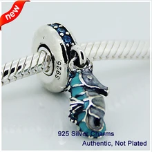 Подходит для Pandora Браслеты тропический морской конек талисманы с голубой фианит 925 пробы серебро бусины