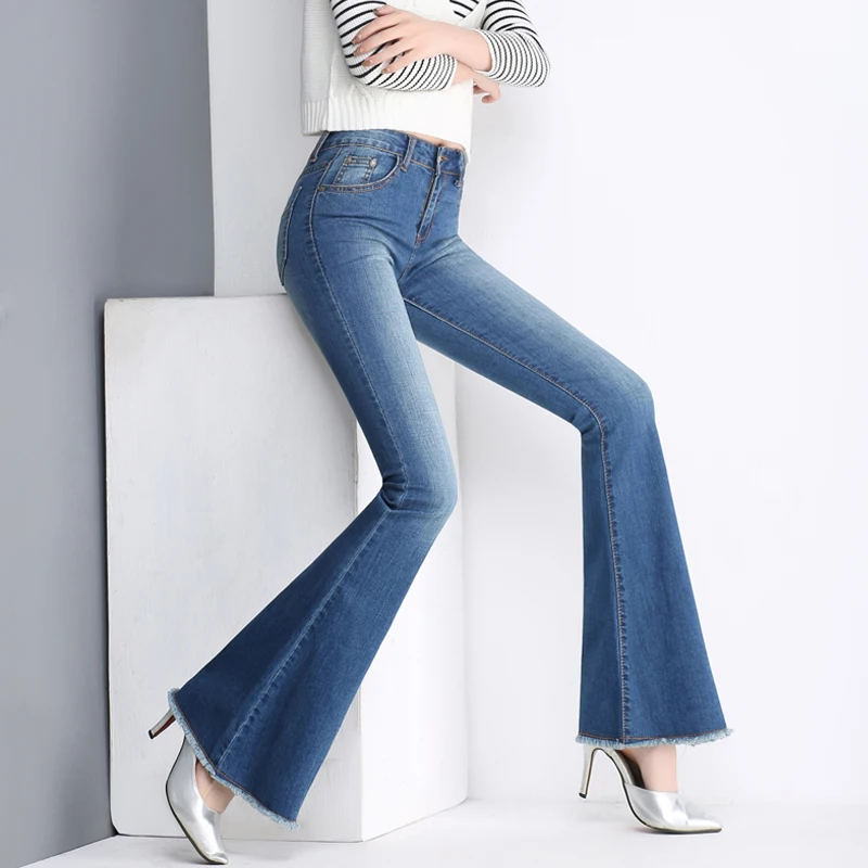 Акция, женские джинсы с кроем для женщин, большие размеры, женские тонкие хлопковые джинсовые брюки, джинсовые брюки с широким клёшем,, 0429