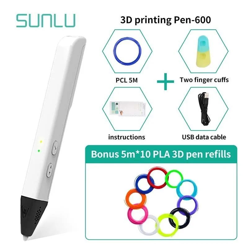 SL-600 3D печать Ручка для детей Scribble Белый Цвет 3D Ручка Поддержка PLA/PCL Fillament как подарок на день рождения Fod дети и взрослые - Цвет: 600-White-5.10