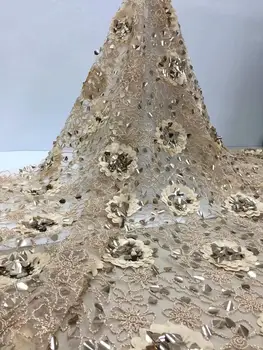 

Gold French African Lace Fabric Guipure Sequined Tulle Nigerian 3D flower Lace for Wedding Dress ffy5-31