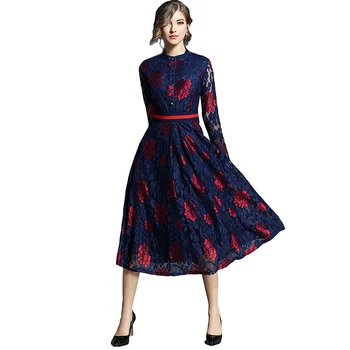 

Spring Autumn Women's Temperament Dresses Long Sleeve Slim Fashion Lace Dress Patchwork Vintage Elegant Female Dress YP0947