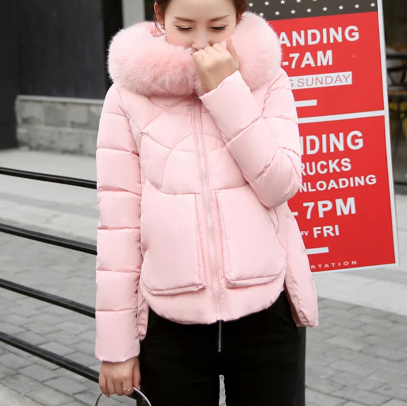 New Winter Jacket Women Short Jacket 2017 Fashion Girls Slim Large Faux Fur Hooded Warm font
