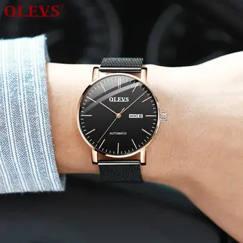 

OLEVS Men's Watch Automatic Mechanical Table Ultra-thin Dial Stylish Minimalist Design Automatic Date Waterproof Rose Gold Case