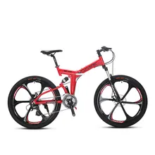 RD100 Red Mans and Womans Folding Mountain Bike Bicycle 6061 Aluminium Frame Full Suspension 24 Speeds Double Disc Brakes