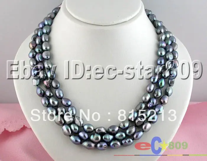 

ddh001618 3ROW 12MM BAROQUE BLACK FRESHWATER PEARL NECKLACE SHELL
