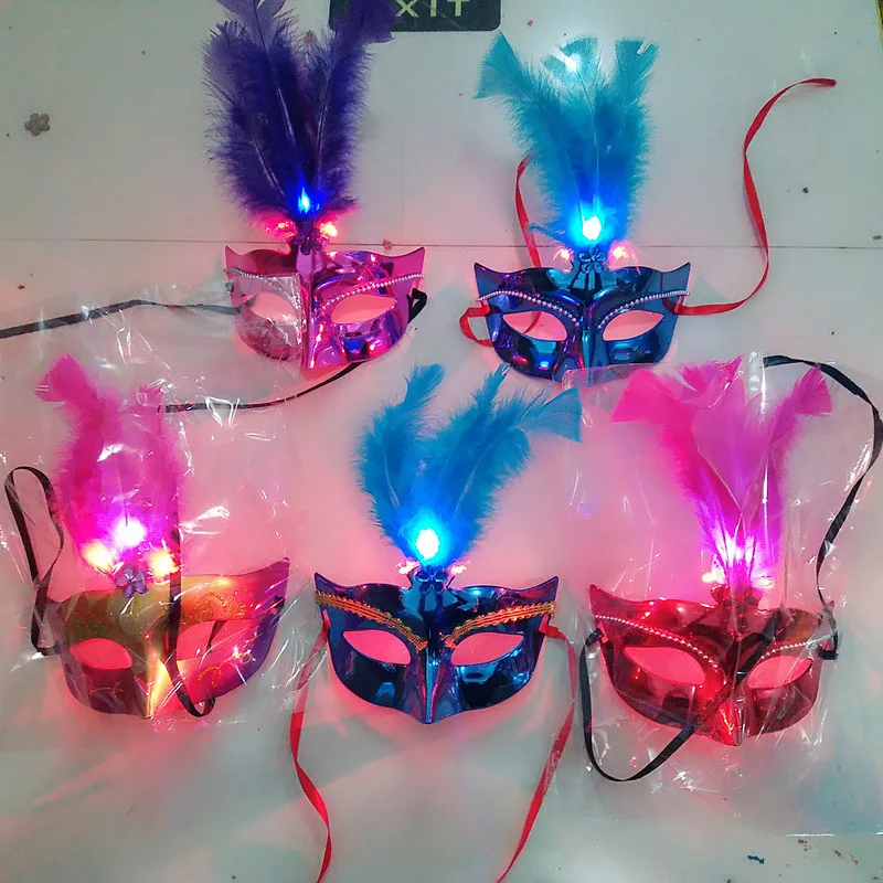 

Funny Masquerade Mask Luminescent Feather Flower, Butterfly, Optical Fiber Christmas Dance Cosplay Costume Party Mask with Light