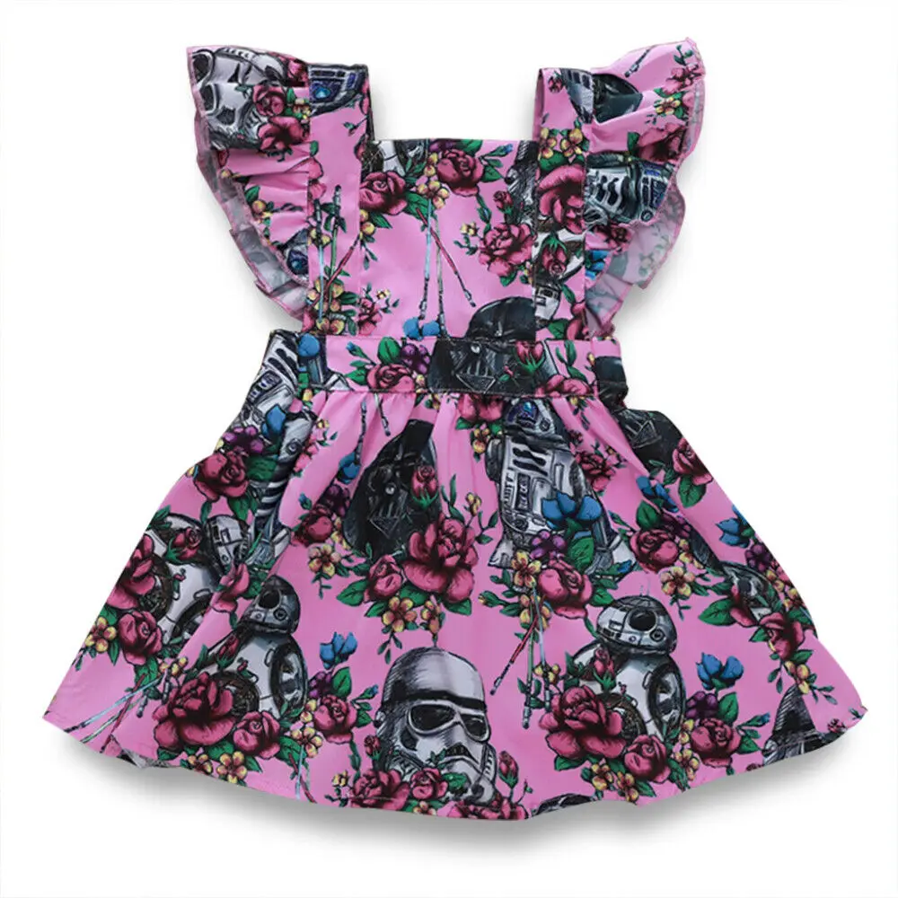 

Summer Toddler Kids Baby Girl Ruffles Sleeve Star War Flower Princess Girls Dress Sundress Clothes
