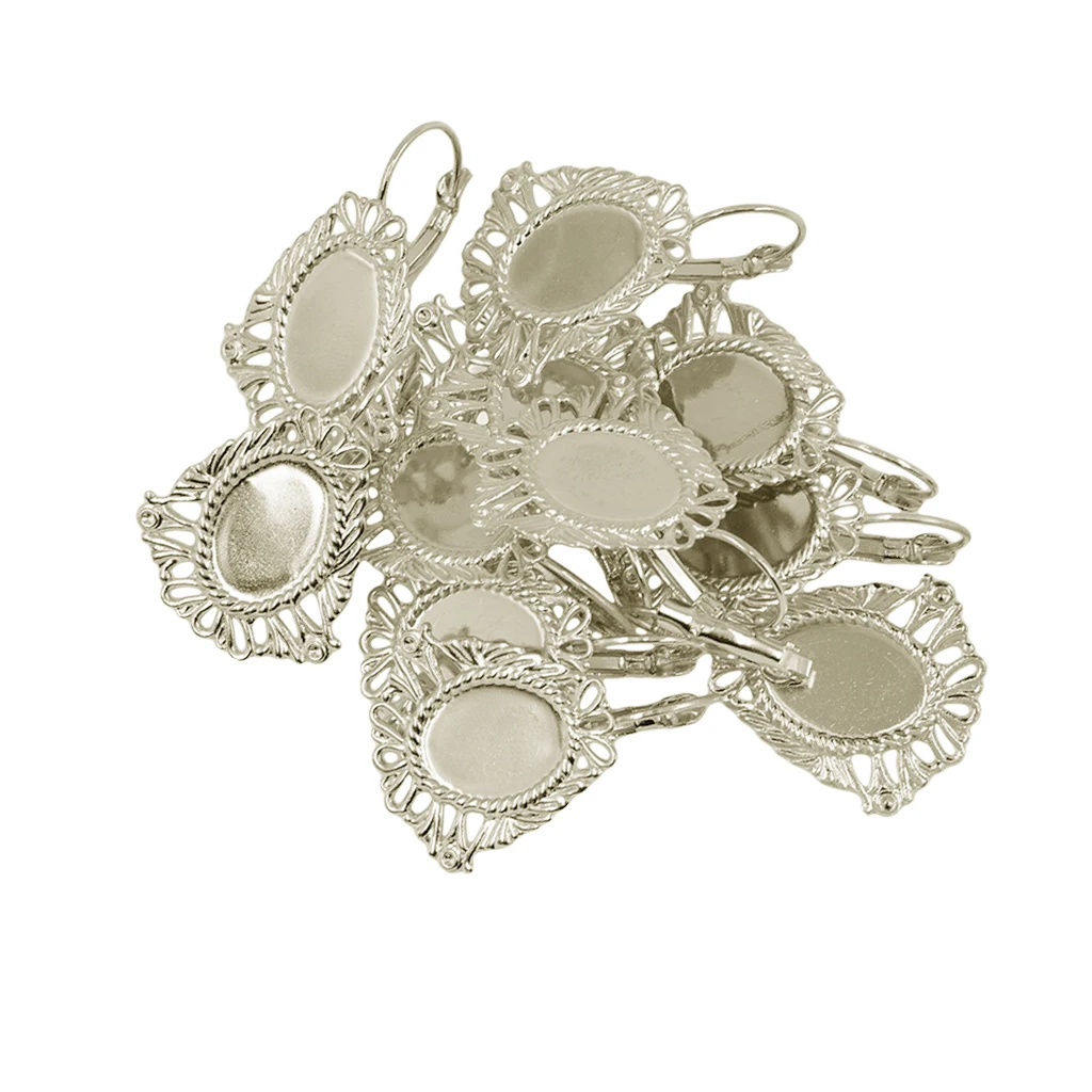12 Pieces/Lot DIY Earring Wire Hook Blank Oval Filigree Flower 11x 16 mm Oval Cabochon DIY Jewelry Findings