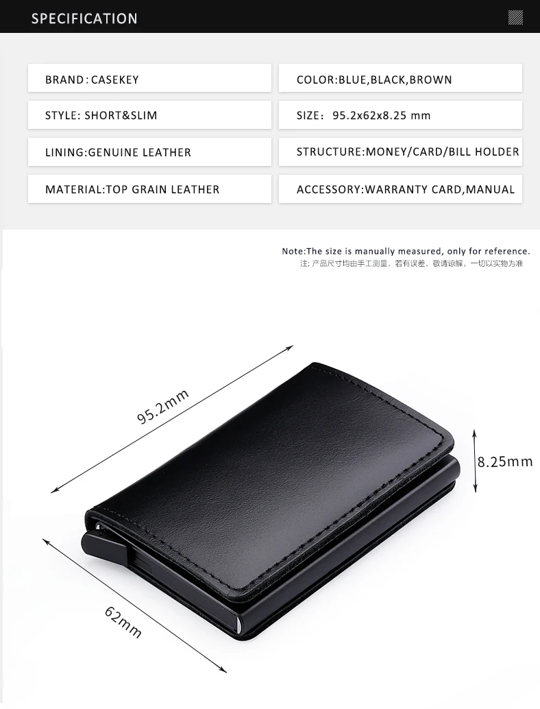 Casekey Luxury Men's Top Grain Genuine Leather Wallet Rfid Blocking Credit Card Holder Wallet