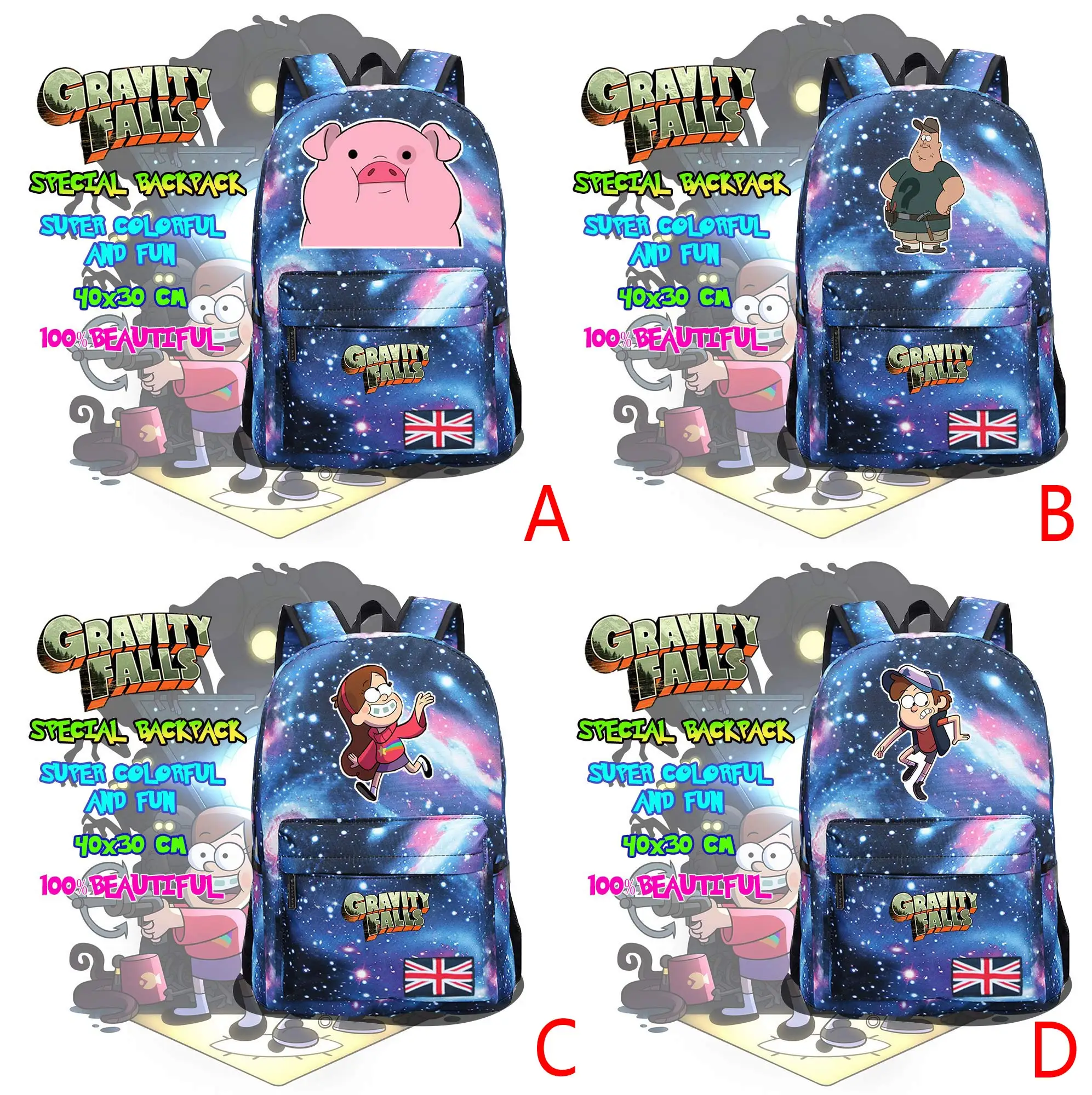 

Anime Gravity Falls Mabel Pines Dipper Pines Waddles Backpack Meteor Backpack Leisure Daily Notebook Backpack Travel School Bag