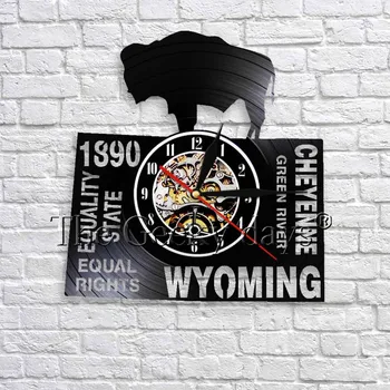 

1890 WYOMING Vinyl Record 3D Wall Clock Cheyenne Eual rights Wall Art Decor Wall Watch Clock Room Decoration