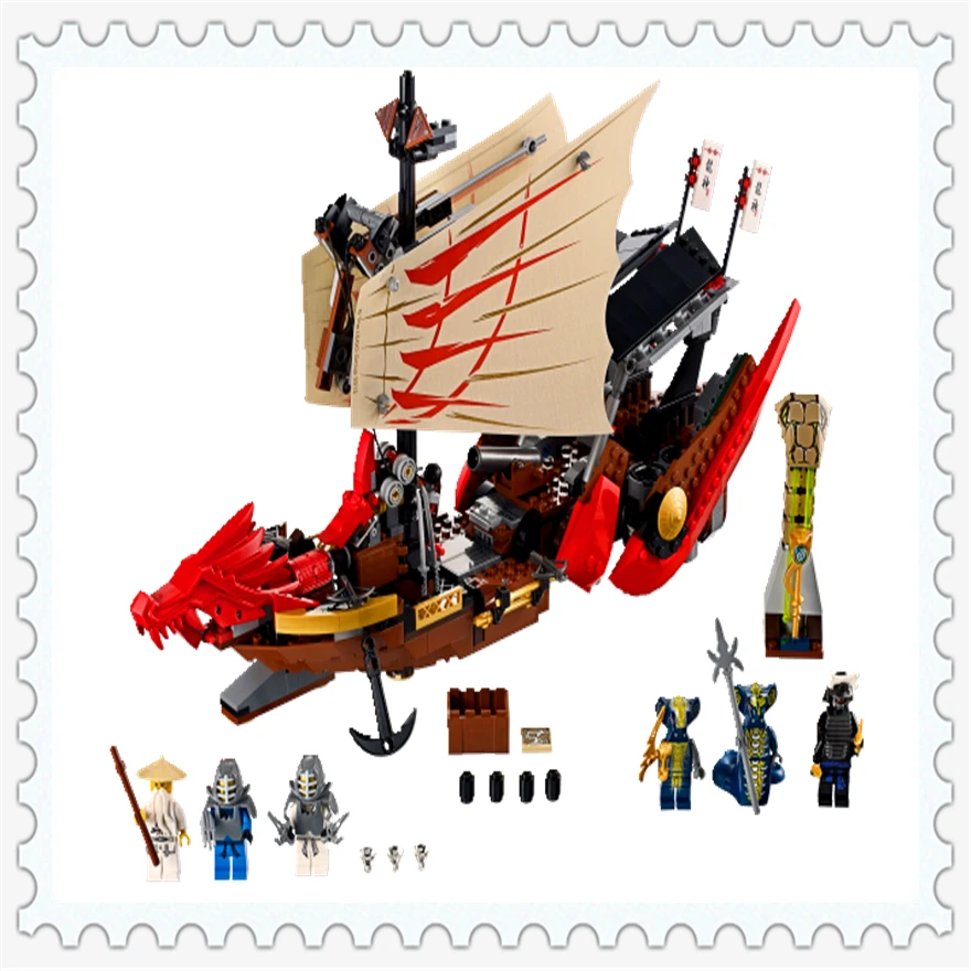 

680Pcs Ninja Destiny's Bounty Dragon Boat Model Building Block Toys Enlighten 9762 Gift For Children Compatible Legoe