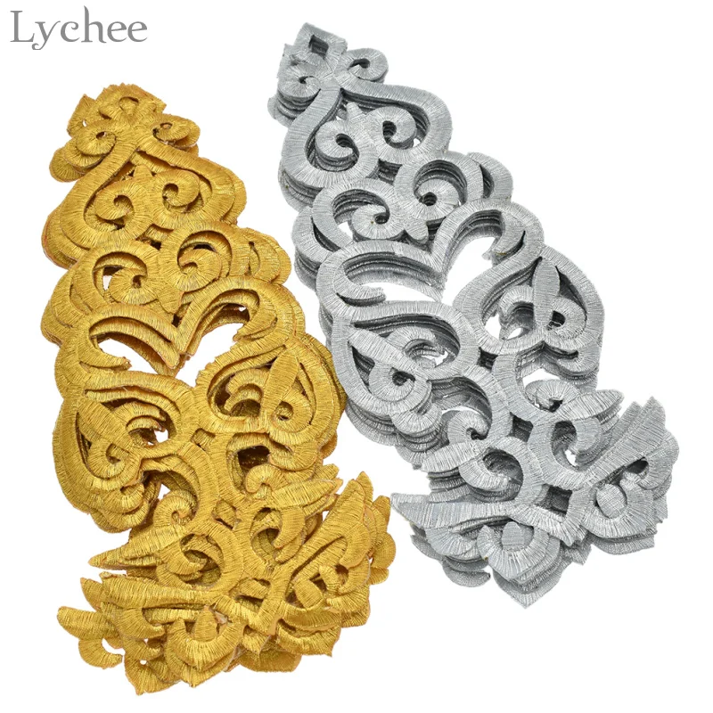 

Lychee 10pcs Gold Embroidered Lace Patches Costume Appliqued Ribbon Iron On Trim DIY Handmade Sewing Craft