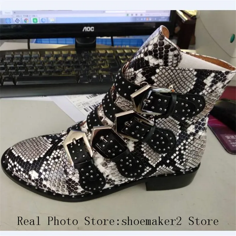2017 Motocicleta Cinturón De Mujer Para Moda Negro Cuero Botas Metal Hebilla Negro Martin Jawakye multiple Con Auténtico wpxX7xqT5B