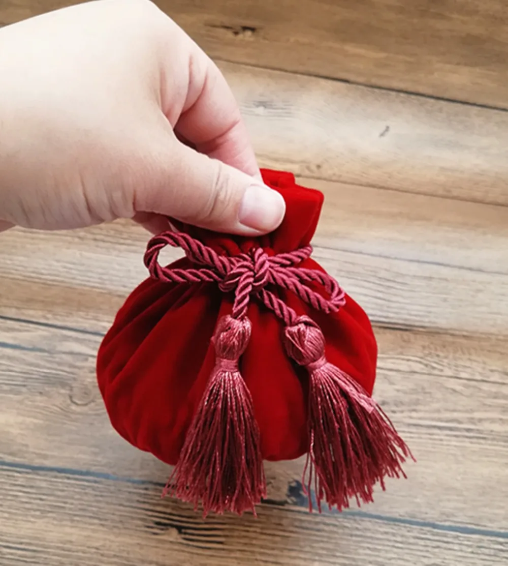 Китайские традиционные красные бархатные подарочные сумки с нитью Декор ювелирные изделия Упаковочные сумки Чехлы вечерние столовые приборы dec