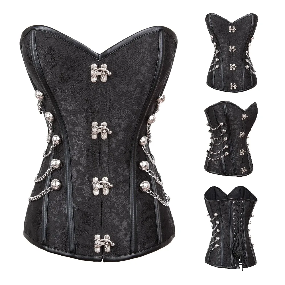 

Black Brocade Steel Boned Corset Sexy Gothic Clothing Corsets And Bustiers Steampunk Clothing Korsett For Women Plus Size 6XL
