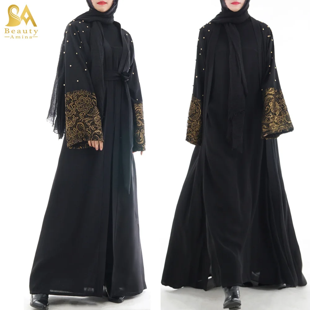 Caidigan Black Robe модный мусульманский халат для взрослых вышитый бисером