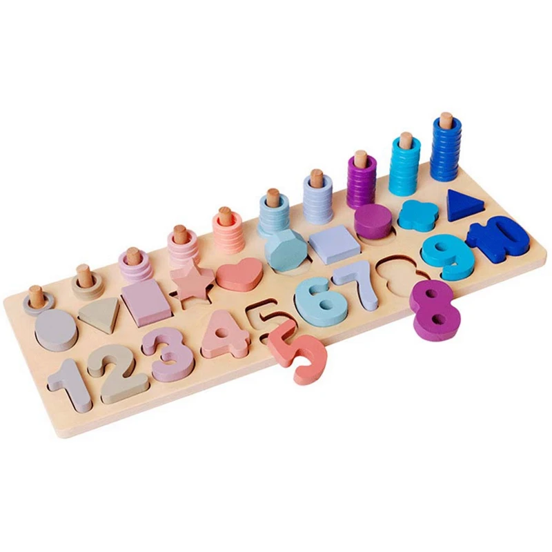 

Montessori Wooden Maths Toys 3D Wood Count Geometric Shape Cognition Puzzle Games Teaching Math Educational Toys For Children