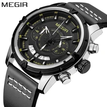 New Megir Top Brand Luxury Watches Men Chronograph Waterproof Leather Band Strap Quartz Watch Man Sport Wristwatch Male Clock