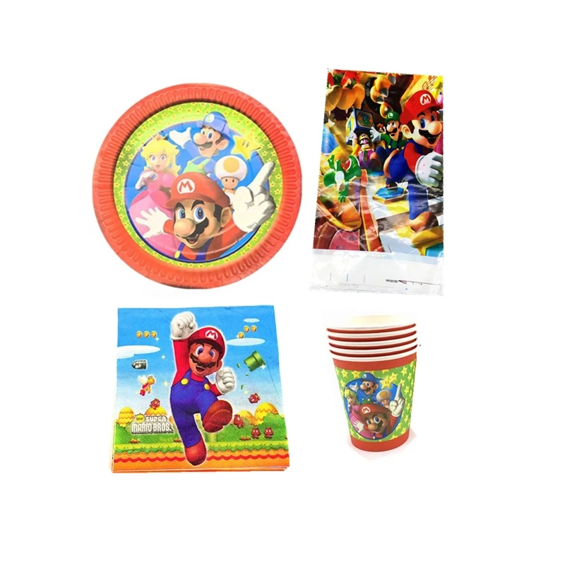 

Happy Birthday Events Party Tablecloth Baby Shower Super Mario Theme Napkins Tableware Set Decorations Plates Cups 61PCS/LOT