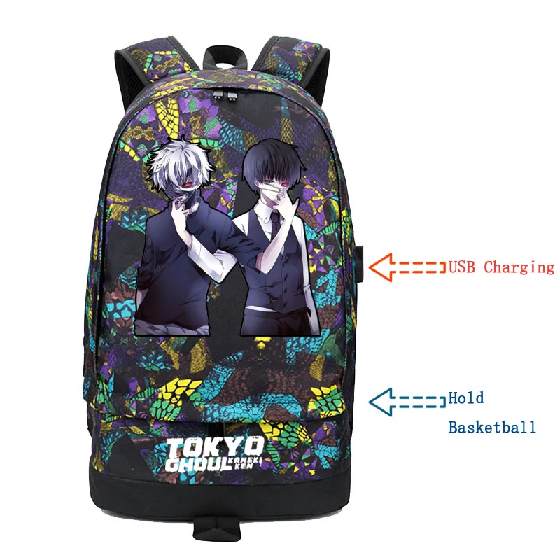 

2019 Street Style Tokyo Ghoul Printing Backpack Basketball Travel Backpack USB Charging Laptop Backpack Rugzak School Bags