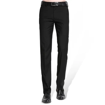 

Men's Black Suit Separate Pant Flat-Front Straight Slim-fit Business Straight Male Trousers Thin Office Wear Solid Dress Pants