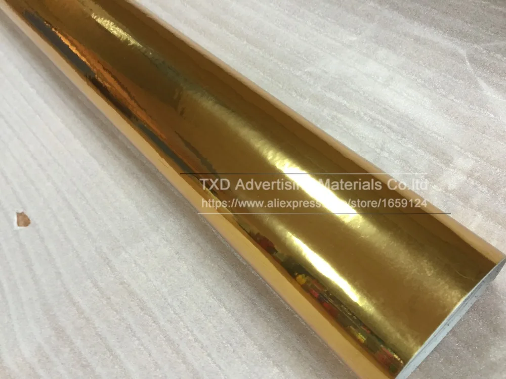 30*200CM/Roll Premium gold Chrome Mirror Vinyl Wrap Sheet Roll Film Car Sticker Chrome mirror gold sticker for car
