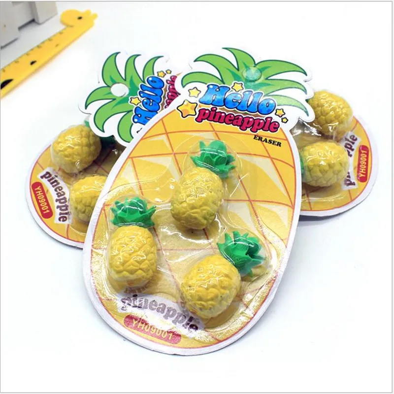 

3pcs/sets creative cartoon fruit rubber eraser for kids simulation big pineapple modeling eraser student school supplies