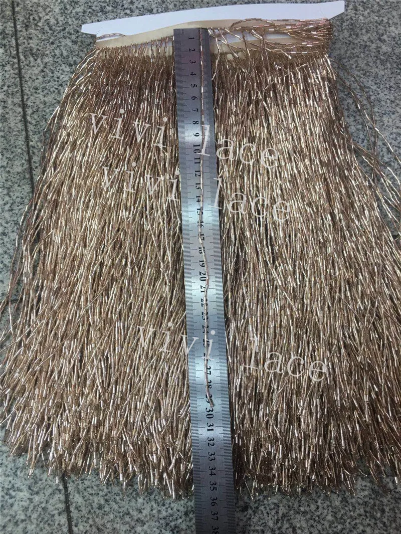 cheap 5 yards bag fs046 # champage gold color ribbon beads tassel fringe 30 cm width for decoration dress fashion designer,
