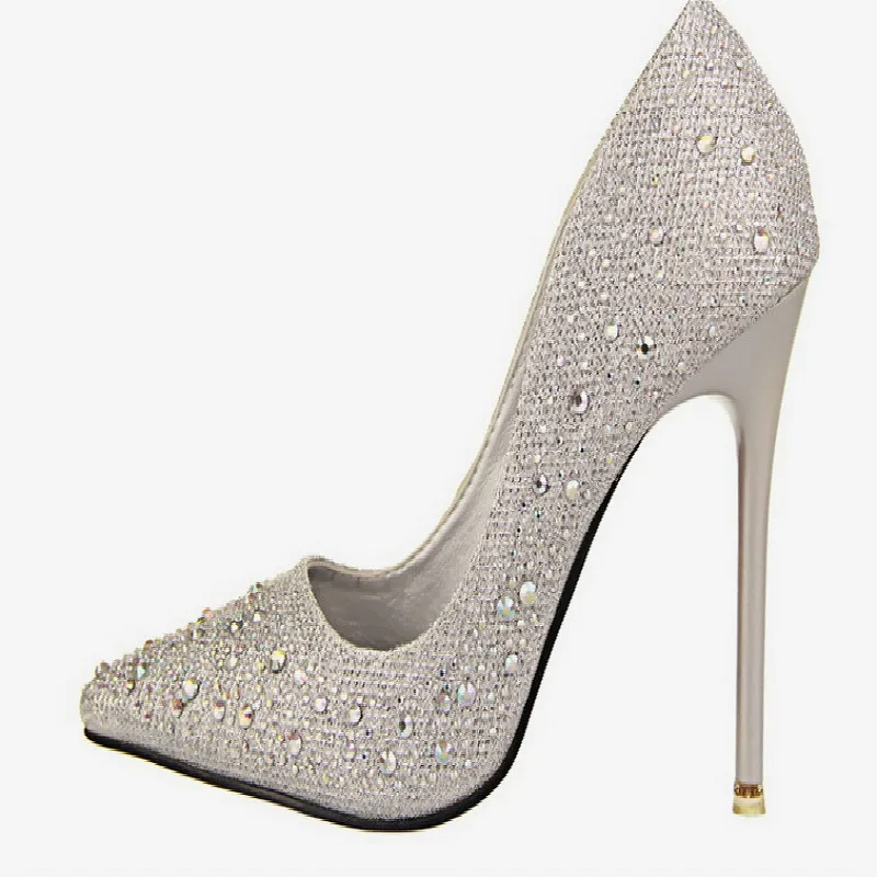 Женская обувь весна 2017 Европейский стиль Стразы Сексуальные высокие каблуки в